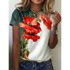 Summer Round Neck Flower Pattern 3D Print Top Fashionable Casual Short Sleeved Women's T-shirts