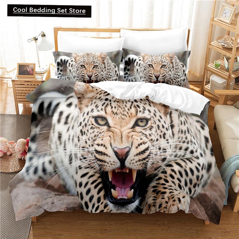 Leopard Duvet Cover King Queen Size Brown Cheetah Bedding Set for Kids Teens Adults Wild Animal 2/3pcs Polyester Comforter Cover