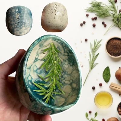 Herb Stripper Bowl Pottery Herb Leaf Removal Tool Kitchen 4-Hole Herb Stripper Meal Prep Tool for Kale Collards Herbs