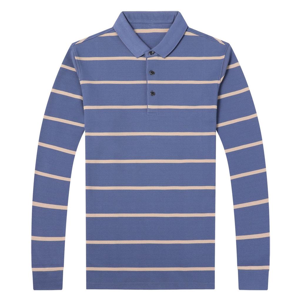 Spring New Cotton Men's Long Sleeve Polo Collar Stripes T-shirt Trendy Casual Fashion Men's T-shirt