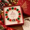MIRGREE Christmas Gnome Bracelet for Women, Red Green Beaded Bracelet with Santa Hat Charm, Festive Holiday Jewelry, Christmas Gift for Her