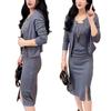 Trendy Women's Two-Piece Set: Stylish Spaghetti Strap Bodycon Dress with Long Sleeve Shawl Jacket