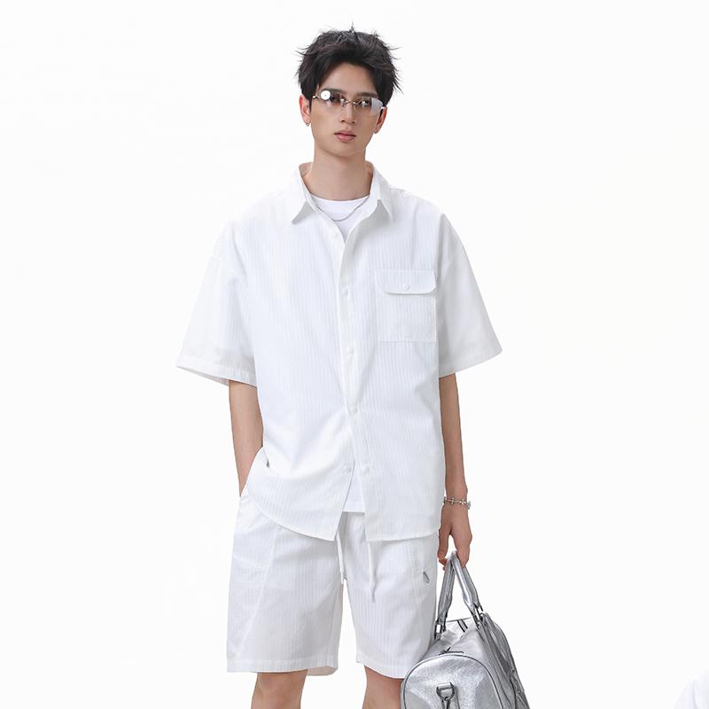 

Men s Shirt Set Tropical Lattice Button Down Hawaiian Shirt and Shorts 2 Piece Outfits S белый