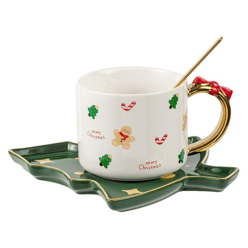 Creative Santa Claus Coffee Cup and Saucer Christmas Tree Ceramic Mug Exquisite Afternoon Tea and Flower Tea Coffee Cup Gift New