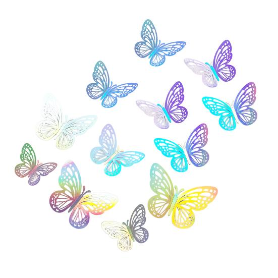 Yousheng 12Pcs/Set 3D Hollow Butterfly Wall Sticker, Removable Holographic Butterfly Decoration, Iridescent Butterflies Decal for Wedding Anniversary