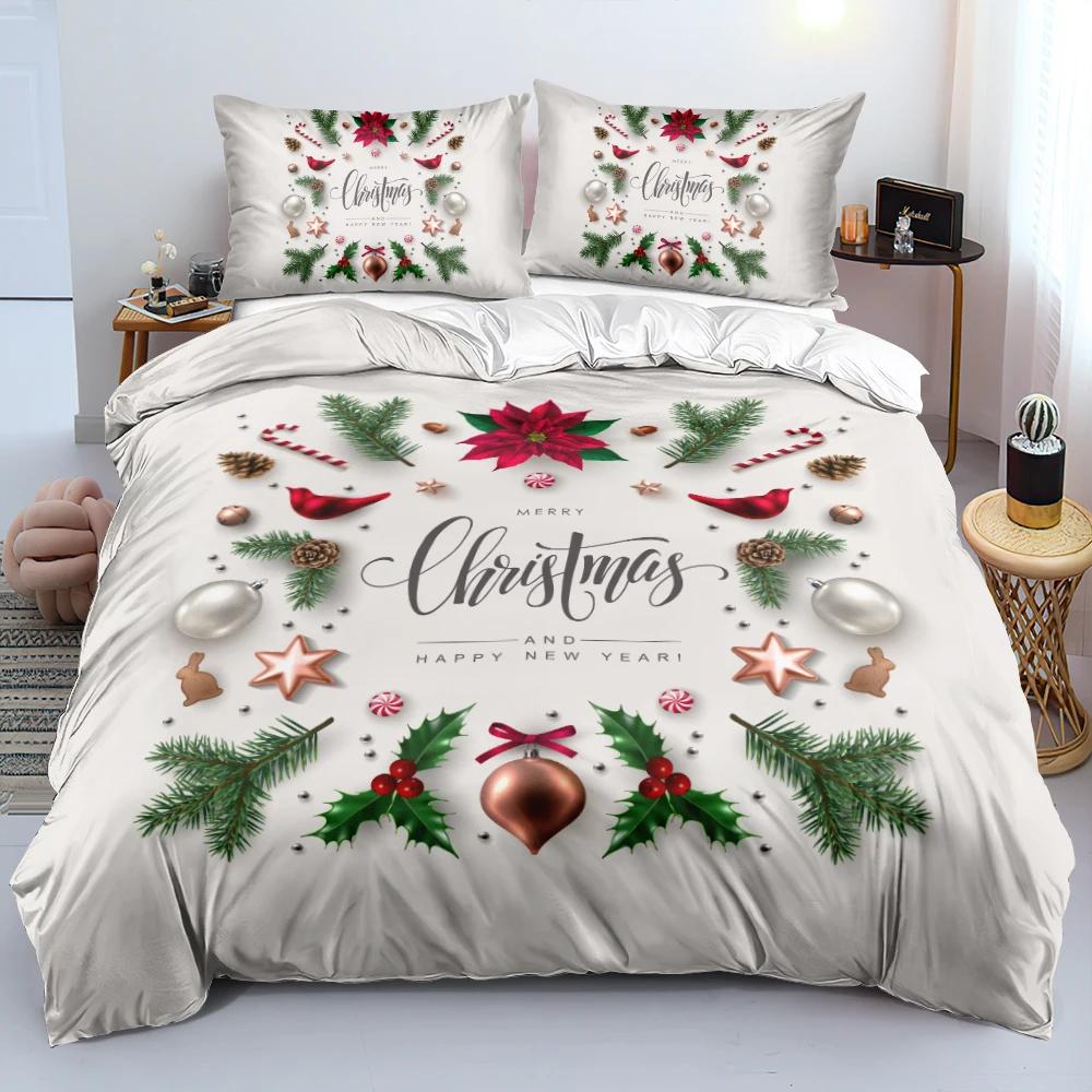 3D Merry Christmas White Bedding Sets Duvet/Quilt Cover Set Comforter Cover King Queen Full Twin Red Bow Beige