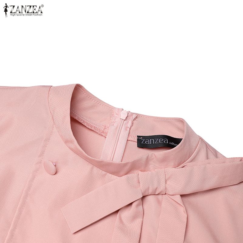 ZANZEA Women Casual Round Neck Solid Color Short Sleeve Elegant Dress