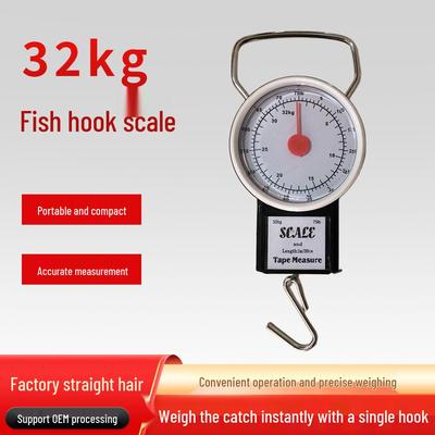 32 kg Kapasiteli, Mekanik Yaylı, Mezuralı ve Bagaj ve Balıkçılık için Küçük Kancalı Taşınabilir El Tipi Balık Tartısı.