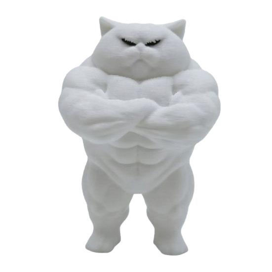 Muscle Cat Statue 3D Cat Figurine Funny Printed Standing Muscular Quirky Kitten Desk A