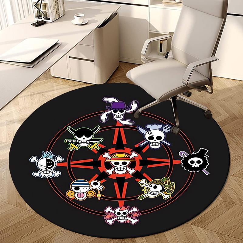 1pc One Piece Skulls Round Carpet, Made of Polyester,Perfect for Decorating Office Chairs, Living Rooms,fplt272