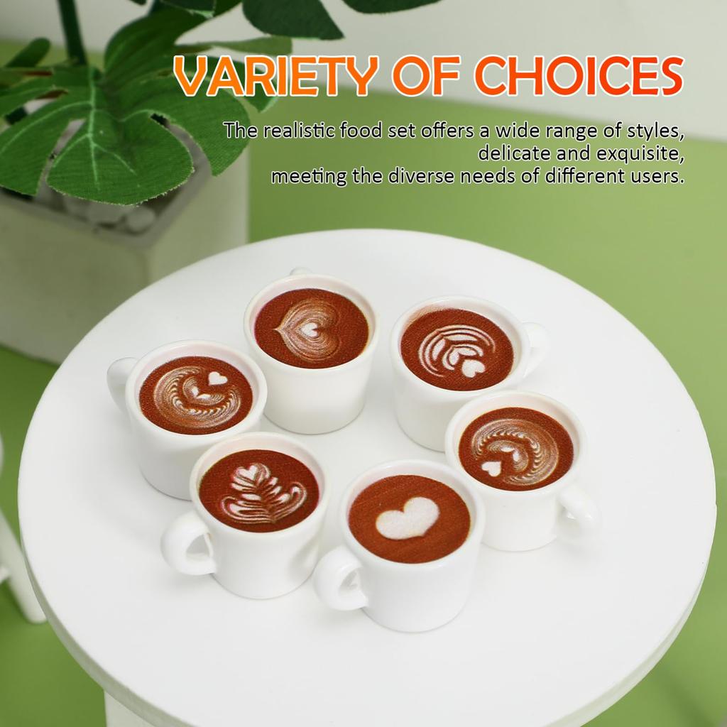 TOPPERFUN 24-teiliges Miniatur-Lebensmittel- und Kaffeetassen-Set, 1:Maßstab 1:12, für Puppenhäuser, Enthält 12 Kuchendummies, 6 Mini-Tassen und 6 Untertassen, Harz und