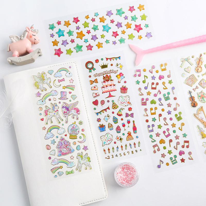 1 Pcs Cartoon Hot Stamping Transparent Stickers Escolar Student Diy Kawaii Scrapbooking Albums Decorative Stickers Stationery