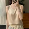 Silk Satin Summer Womens Sleeveless T Shirt With Round Neck For Office Wear