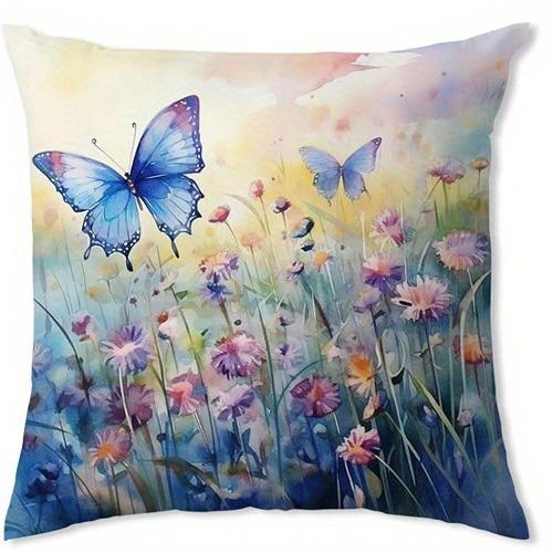 Colorful Butterflies in a Flower Double-sided Printed pillow cover Short plush Suitable living rooms sofas throw cushion cover
