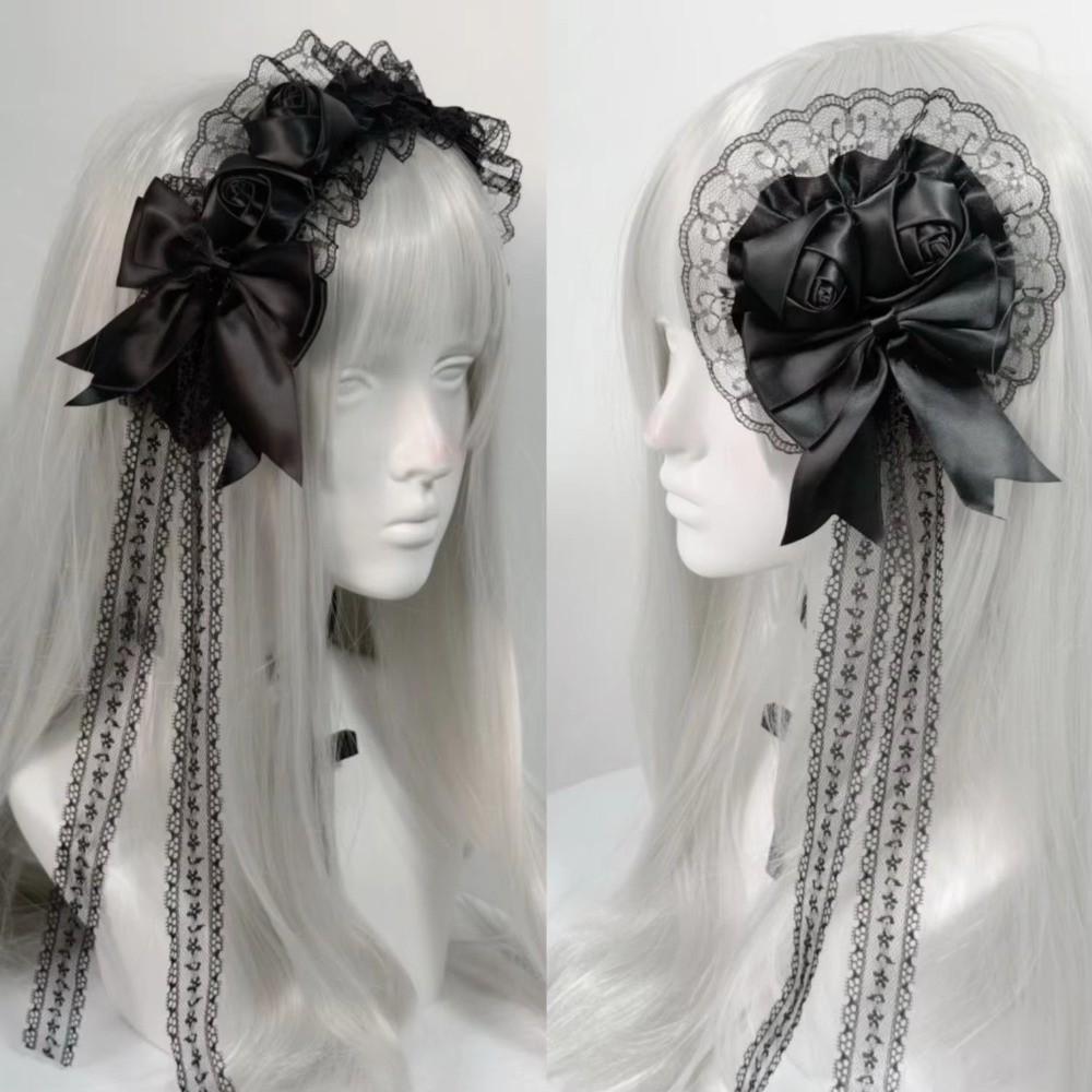 Black Lace Headbands Frilled Headdress Cosplay Hair Clips Gothic Lolita Headwear Cosplay Party