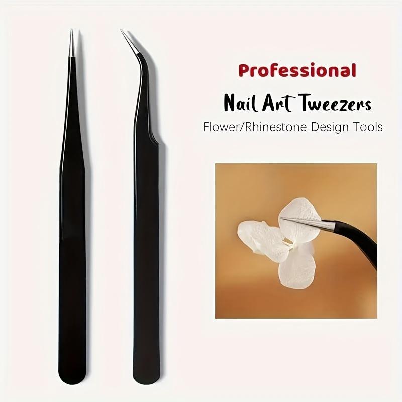 Professional Stainless Steel Nail Art Tweezers Precision Eyelash Extension & Rhinestone Application Tool, for Face Use, Multi-functional