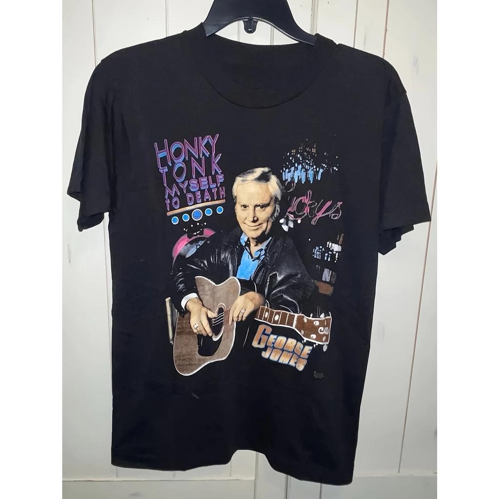 Men's George Jones 1992 _Country Bar Until Death_ Tour Concert T-shirt with Iconic Stage Print Round Neck Casual Shirt Fan Style
