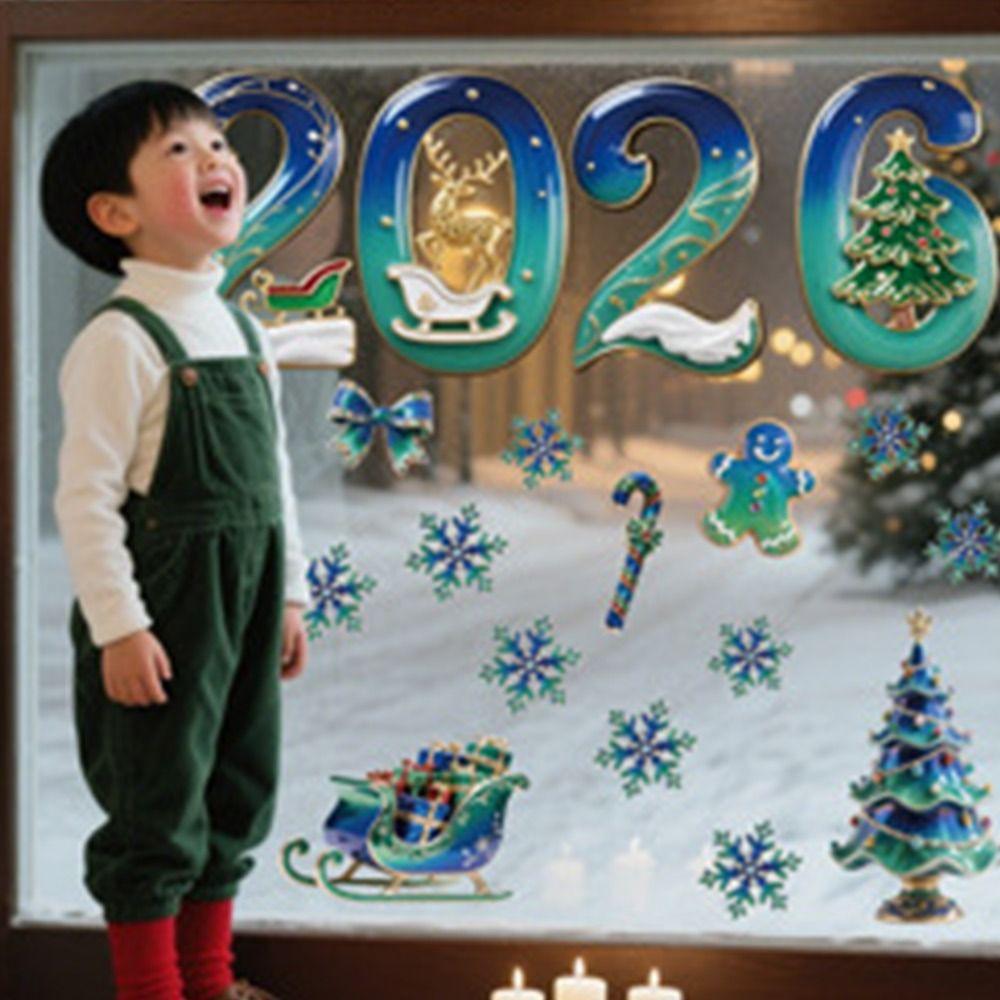 Multicolor 2026 3D Number Stickers Xmas Tree Bell DIY Accessories Window Stickers Cartoon Santa Glass Sticker