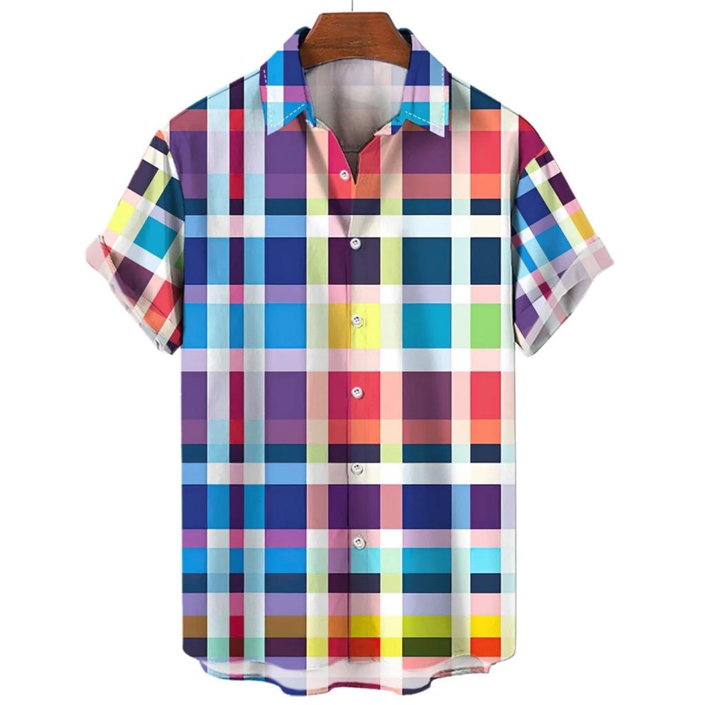 Men's Gradient Striped Short Sleeve Shirt, Loose Fit Casual Button-Down Top for Daily Commute and Vacation Wear