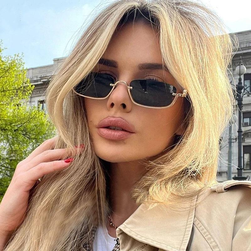 Modische kleine quadratische Sonnenbrille für Damen mit kleinem Rahmen aus Metall, quadratisch, für Damen, Luxusmarke, Halbrahmen, rechteckige Sonnenbrille