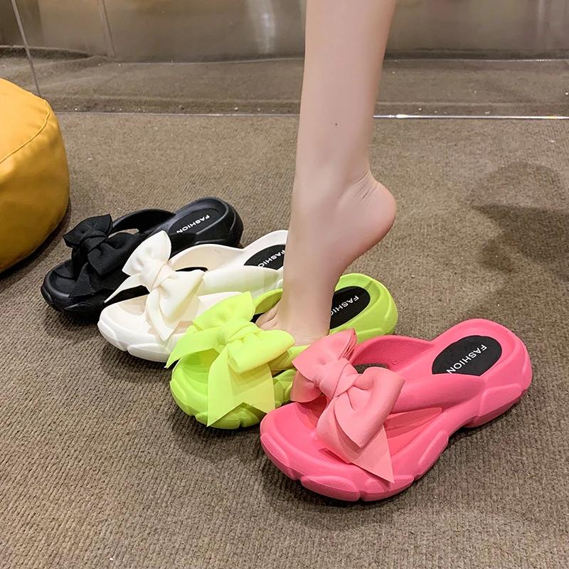 Fashion Fashion Bowknot Platform Flip Flop for Women Summer Beach Non Slip Wedge Slippers Woman Thick Sole Clip Toe Slides Sandals