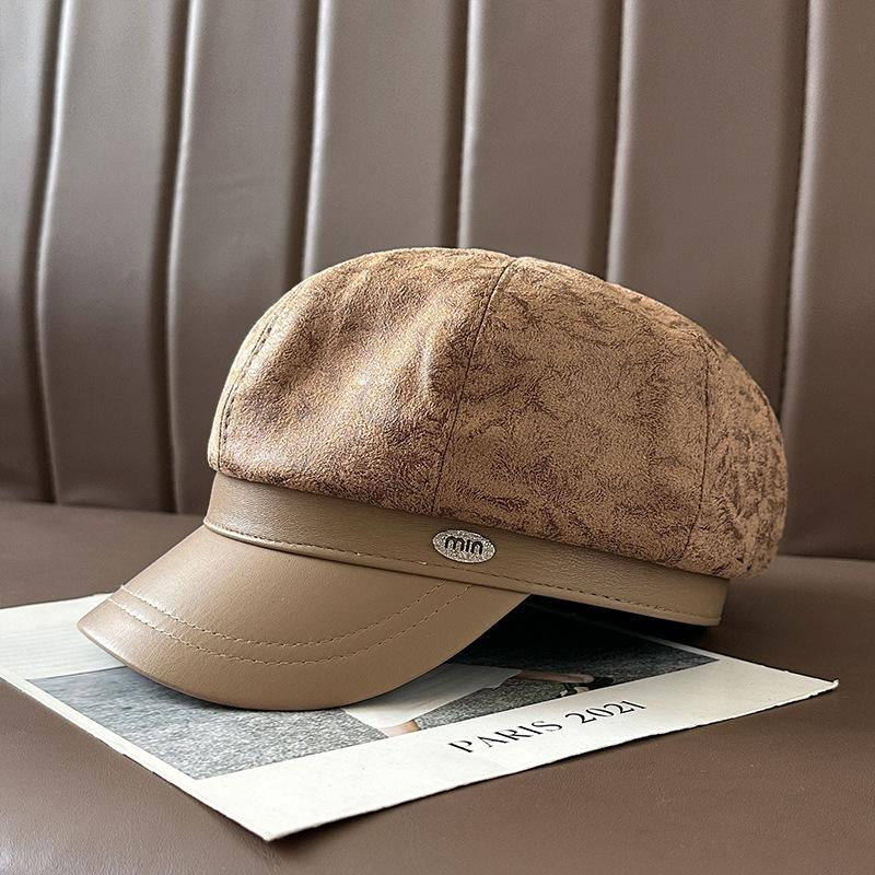 

Новая британская ретро восьмиугольная шляпа из искусственной кожи для женщин с универсальным темпераментом, шляпа художника, подчеркивающая лицо, маленькая литературная шляпа газетчика One size