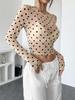 2025 Spring Polka Dot Bodycon Round Neck Slim Long Sleeve Women's T-shirt