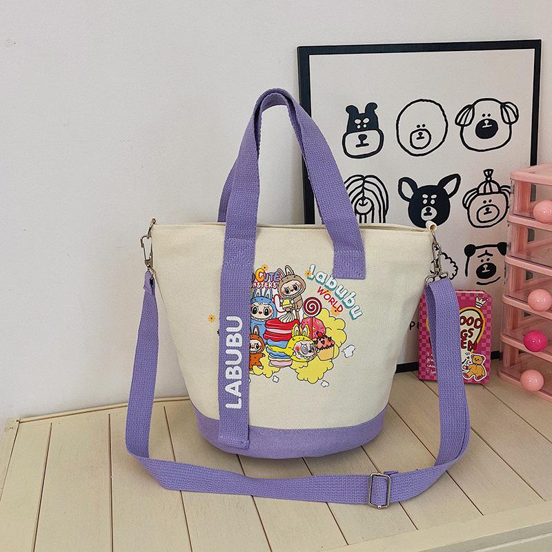Cartoon Canvas Crossbody Tote Bag: Women's Versatile Shoulder & Lunch Bag