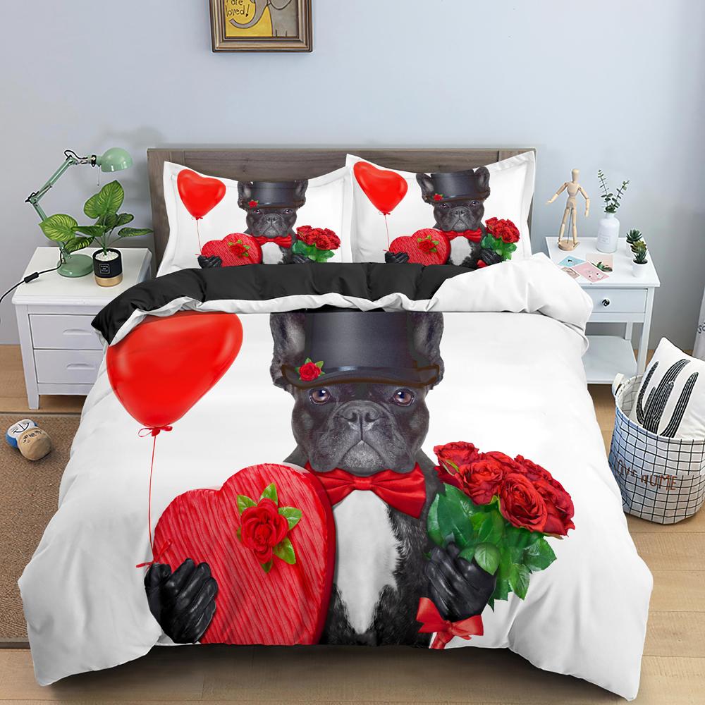 Comforter Bulldog Dog Roses Bedding Set Boys Girls Twin Queen Size Bed Kids Adult