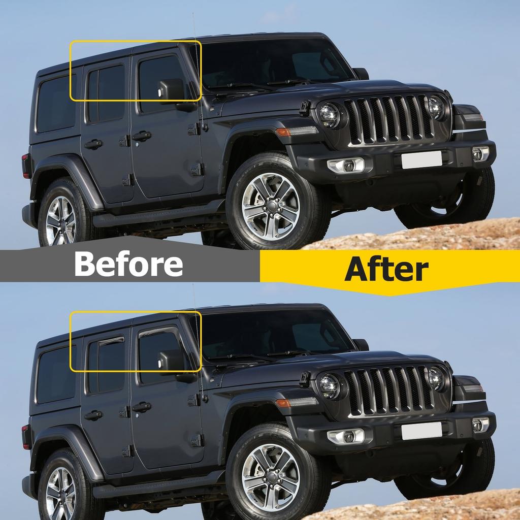 Car Side Window Wind Deflectors Vent Visors Sun Wind Rain Shield for Jeep Wrangler JL Unlimited 18-20 JK 07-18