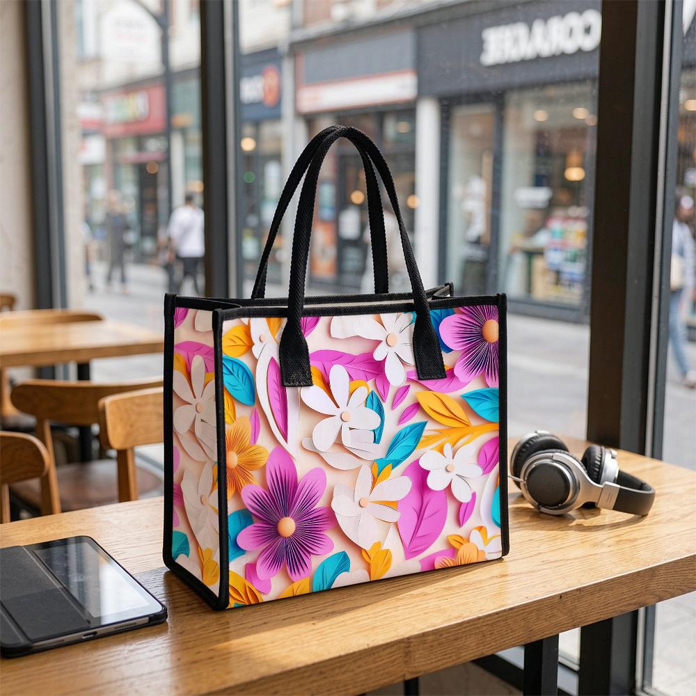  Floral Print Tote Bag Fashion Canvas Shoulder Handbag for Daily Use