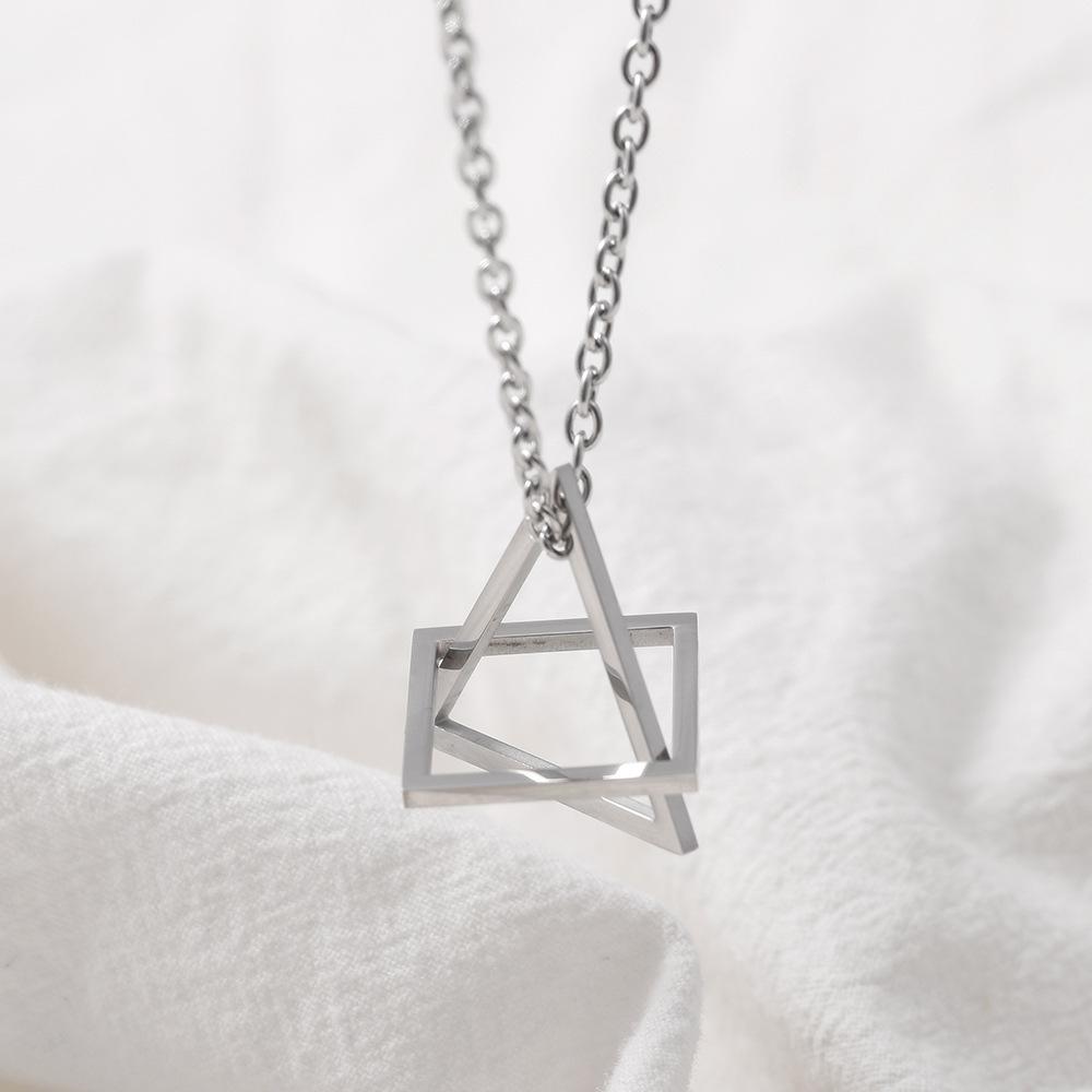 Cold Wind Geometry Triangular Square Combination Necklace, Hip-Hop Trendy Male And Female Couples Pendant.