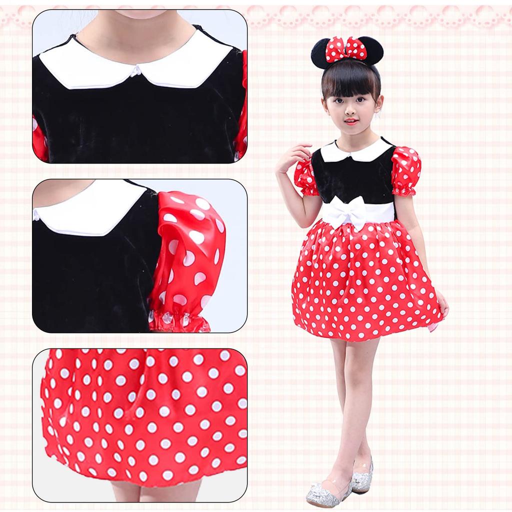 Mprocen Disney Minnie Mouse Costume, Mickey Mouse Costume for Kids, Perfect for Halloween and Christmas. Cute Polka Dot Skirt. Includes Dress, Bag,
