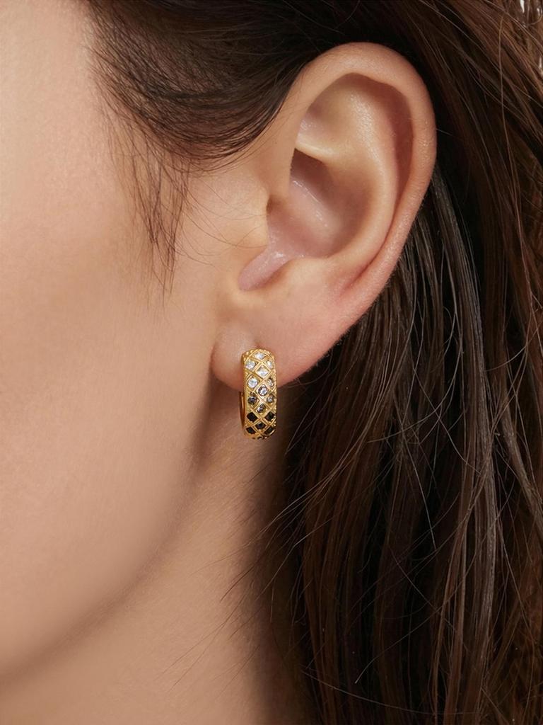 18k Gold-Plated Stainless Steel Plaid Zircon Earrings