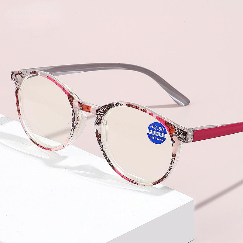 Women Reading Glasses Fashion Ultralight Round Frame Anti Blue Light Computer Eyeglasses +1.0 To +4.0