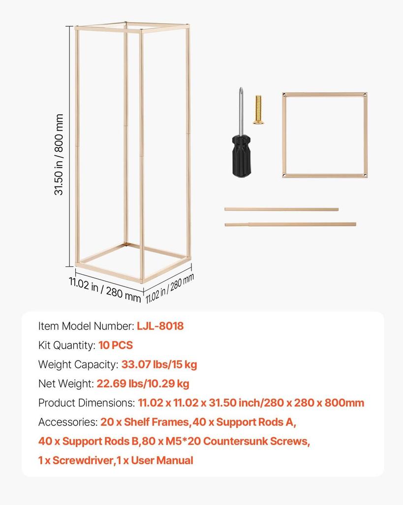 Wedding Flower Stand, 10PCS 80cm Column Flower Stand, Floral Stands with Hidden Screw, Rectangular Cubic Floral Display Rack for Wedding, Party,