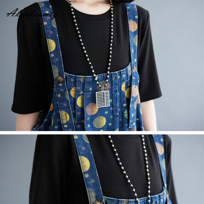 Letní ženy v korejském stylu Potisk Džínovina Midi Sundress Podvazky Vintage Ležérní Šaty s volným šněrováním Stylové pytlovité šaty s kapsami bez rukávů