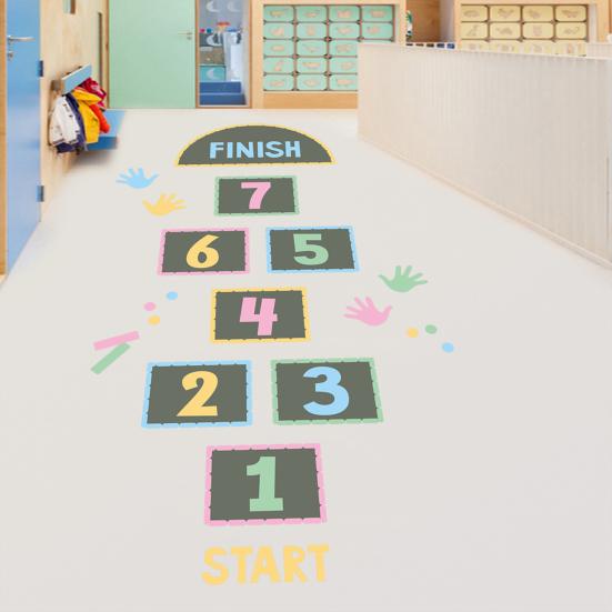 1 Set Hopscotch Game Floor Stickers Cartoon Waterproof Self-adhesive Gift Digital Jumping