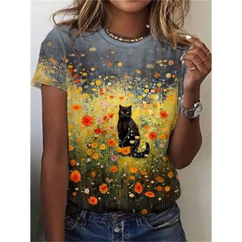 Summer Fashion Women's T-Shirt Funny Animal Print Print 3D Printed Short Sleeve Tops Girl Loose Casual Loose Oversize Outdoor Clothing