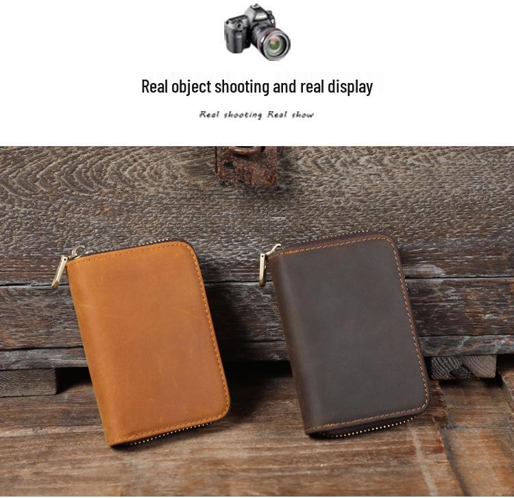 Vintage Crazy Horse Leather Accordion Card Holder with Multi-Card Slots, Coin Purse & Driver's License Pocket for Men and Women