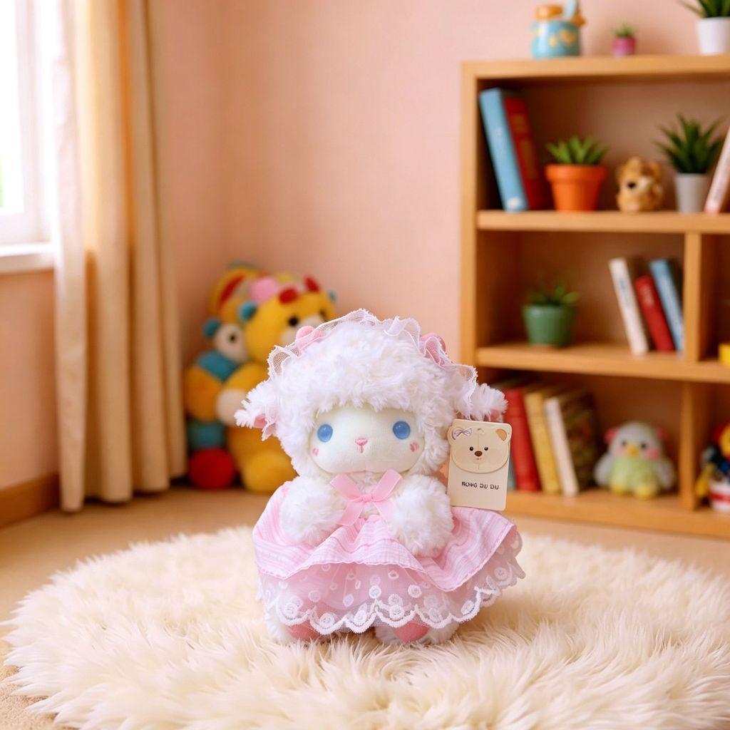 Plush Lamb Toy With Bowknot For Baby Gift And Kids Room Decor