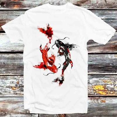 230 Gsm 100% Cotton Japanese Koi Fish Yina Yang T Shirt Vintage Retro Cool Gift Mens Womens Unisex Cartoon Anime Top Tee B540