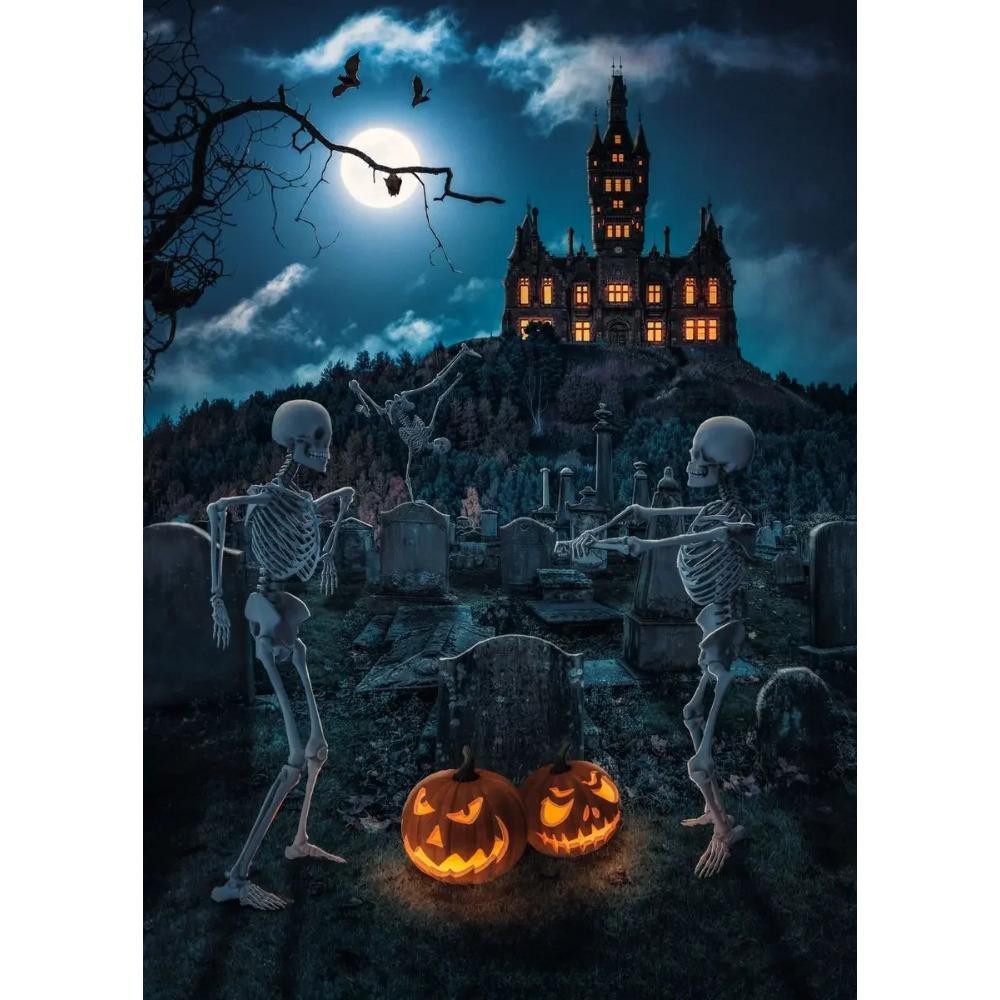 A Classic Vintage Wall Art Pumpkin Black Cat Ghost Painter Halloween Night, Printed Poster, Home Living Room Bedroom Decoration