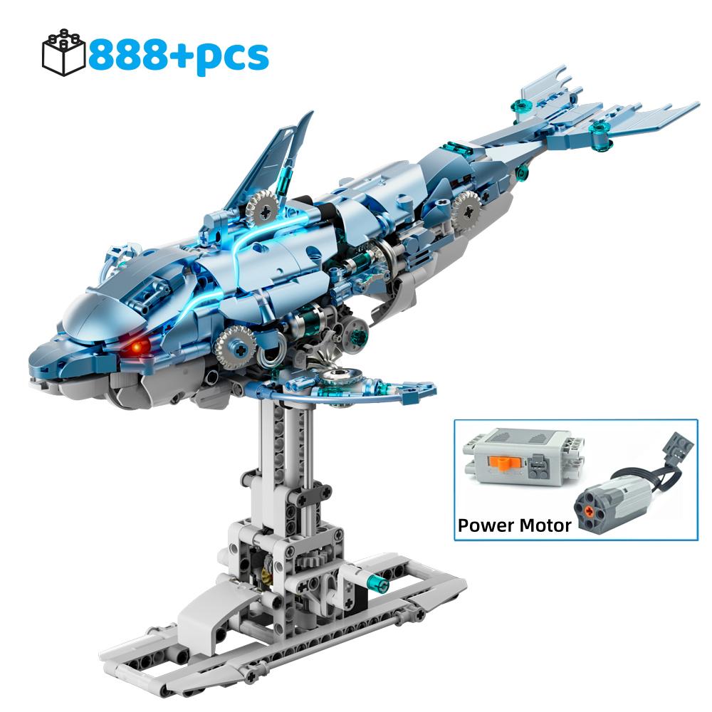Mechanischer Hai Bausatz Meeresleben Krokodil Papagei Gottesanbeterin Frosch Mantarochen Bausteine Licht Tier Spielzeug Geschenk für Kind
