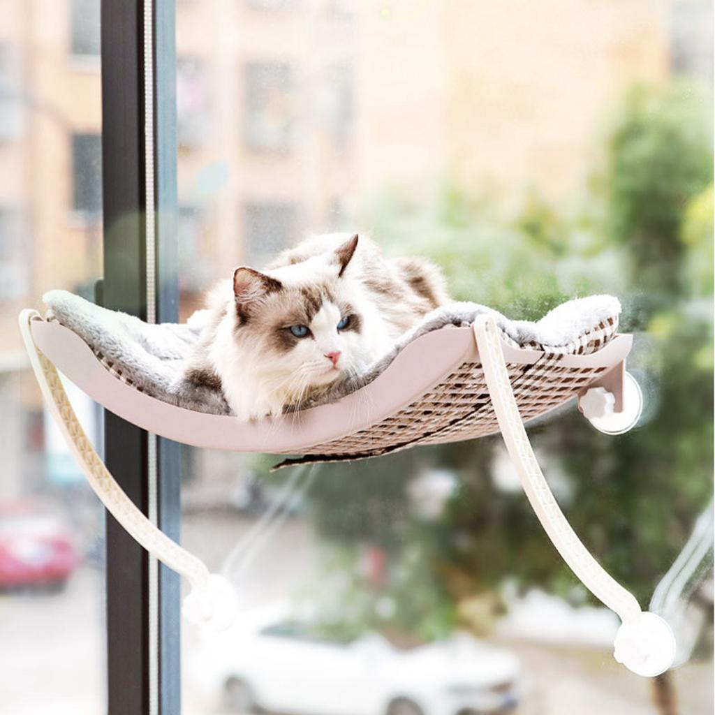 Cat Window Hammock Suspended Ventilation Grid Strong Load Bearing Velvet Cat Window Perch for Cat