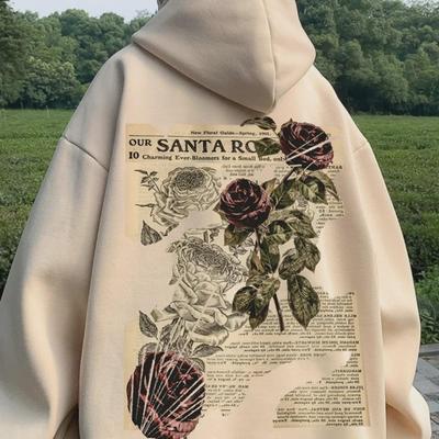 Men's Rose Print Hooded Sweatshirt: Heavyweight, Loose-Fit, Trendy American Retro Jacket for Spring & Autumn.
