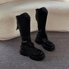 V-mouth boots children autumn and winter small thick soles but knee boots retro trousers stacked high knight boots