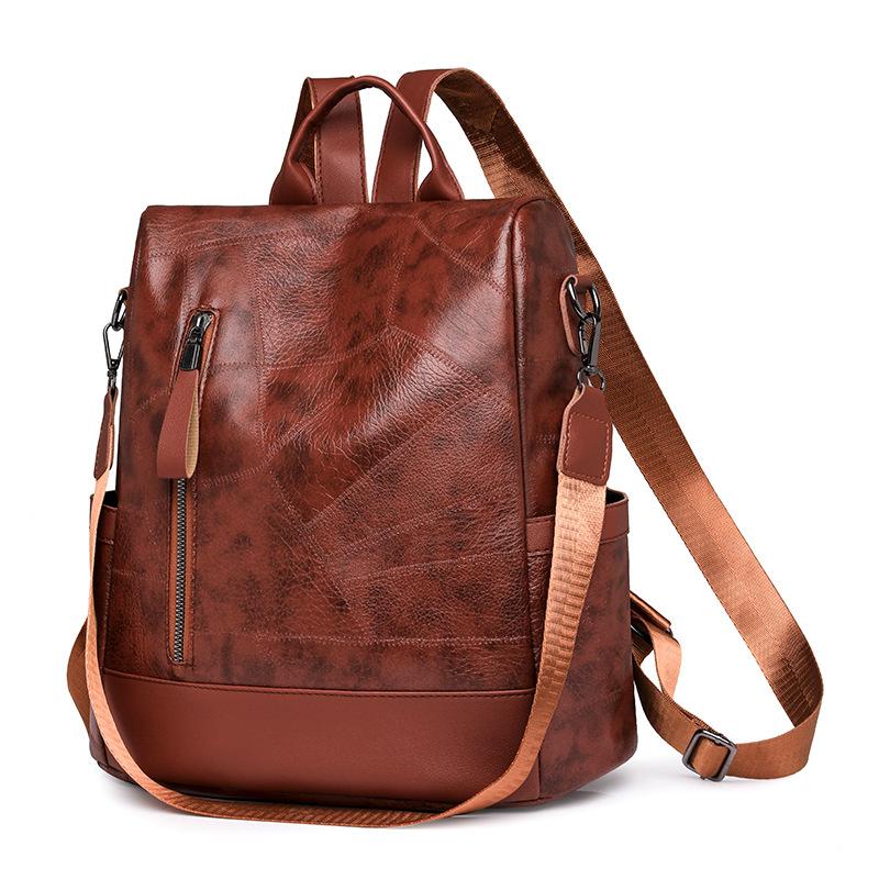 Soft Leather Backpack Women's Retro Large-capacity Schoolbag Lightweight Shoulder Bag Satchel Handbag Travel Daily and Shopping Bag