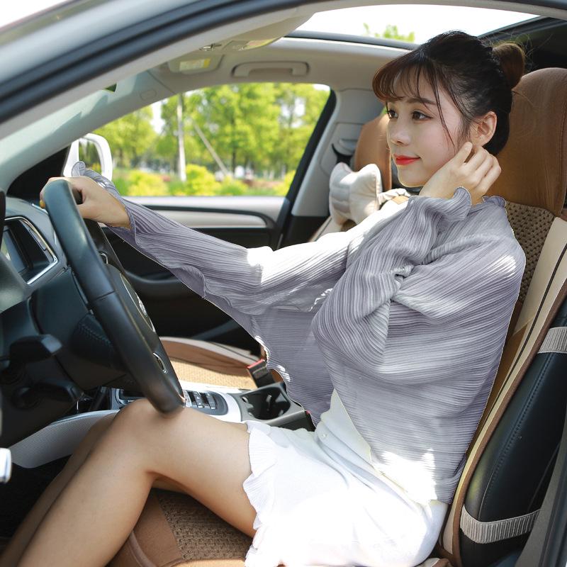 

Summer Pleated Chiffon Cardigan with Ruffle Scarf for Sun Protection One Size