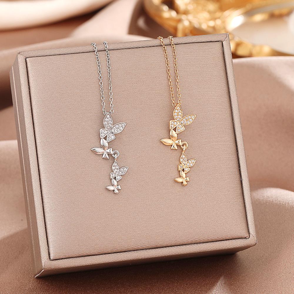 Women's Butterfly Titanium Necklace: Micro-Inlaid Diamonds, Exquisite Luxury, Non-Fading Design